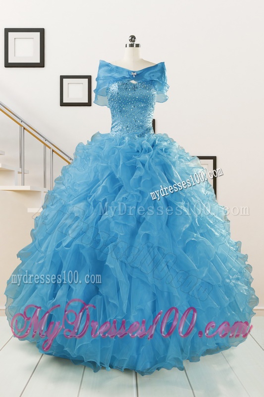 Hot Sell Beaded Quinceanera Dresses Ruffled in Blue