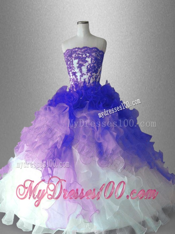 Latest Appliques and Ruffles Quinceanera Gowns with Strapless