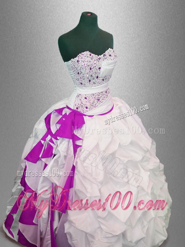Latest Ball Gown Beaded Quinceanera Dresses in White and Fuchsia