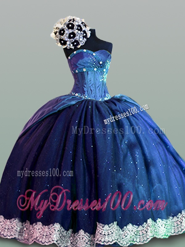 Luxurious Quinceanera Dresses with Lace in Navy Blue for 2016