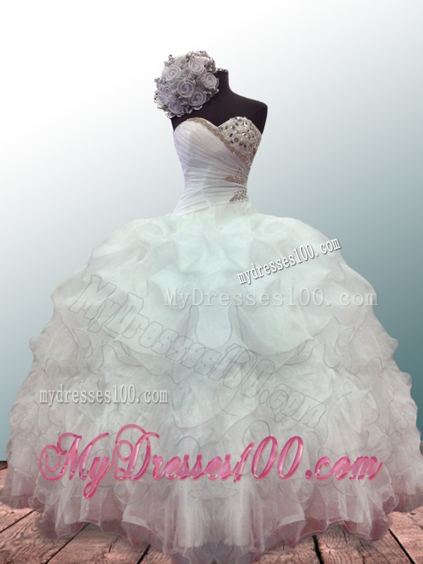 New Style Sweetheart Ball Gown White Quinceanera Dresses with Beading and Ruffles