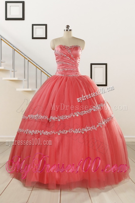 New Style Watermelon Quinceanera Dresses with Beading for 2016