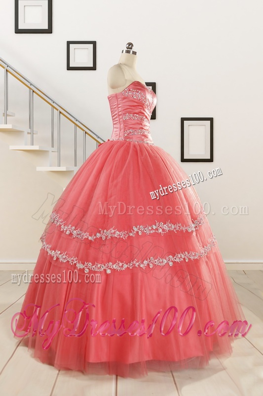 New Style Watermelon Quinceanera Dresses with Beading for 2016