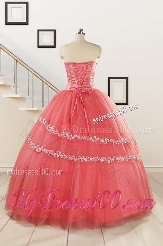 New Style Watermelon Quinceanera Dresses with Beading for 2016