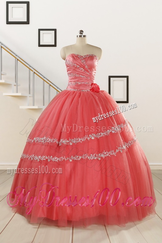 New Style Watermelon Quinceanera Dresses with Beading for 2016