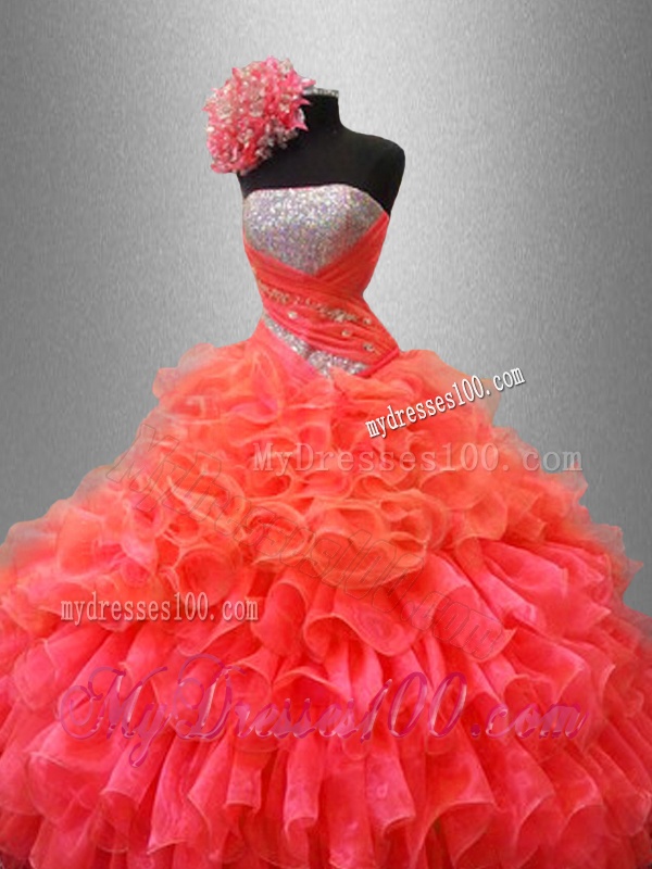 Organza Ruffles Fashionable Sweet 16 Dresses with Sequins