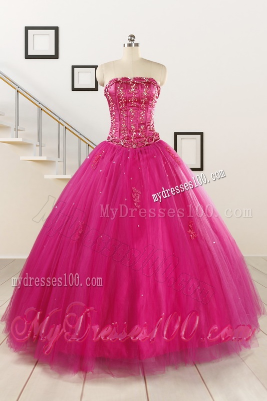 Perfect Fuchsia Quinceanera Dresses with Beading and Appliques for 2016