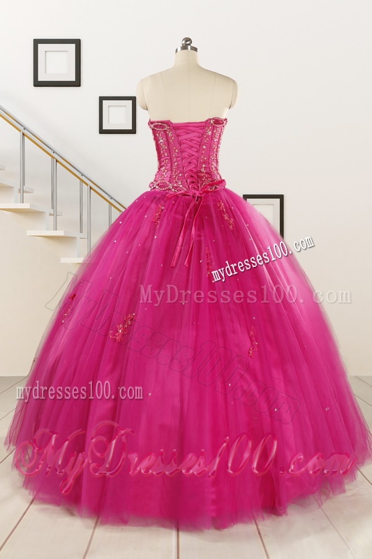 Perfect Fuchsia Quinceanera Dresses with Beading and Appliques for 2016
