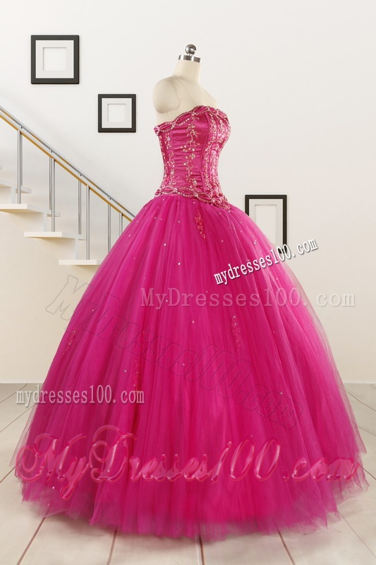 Perfect Fuchsia Quinceanera Dresses with Beading and Appliques for 2016