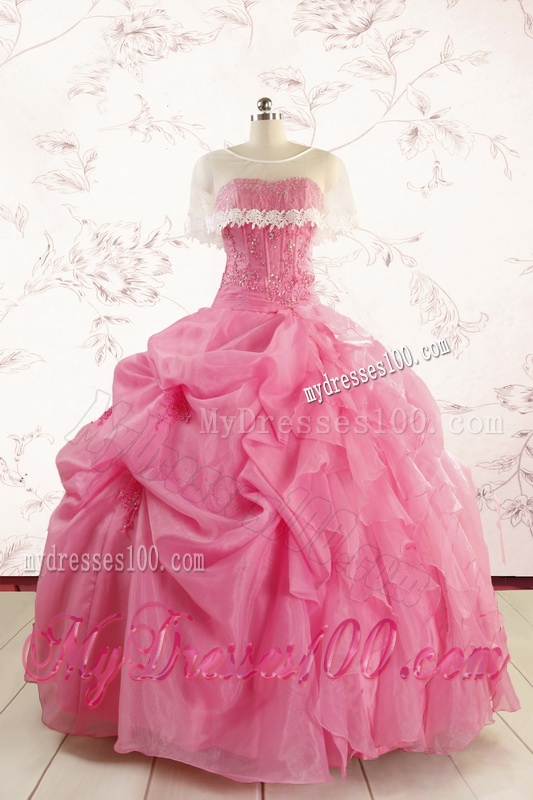 Perfect Rose Pink Quinceanera Gowns with Pick Ups for 2016