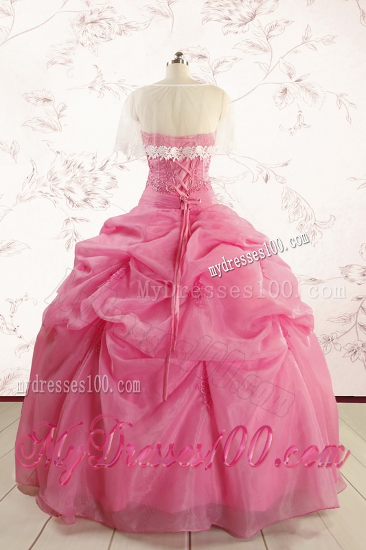 Perfect Rose Pink Quinceanera Gowns with Pick Ups for 2016