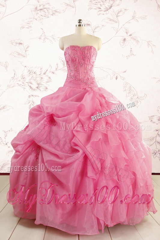 Perfect Rose Pink Quinceanera Gowns with Pick Ups for 2016