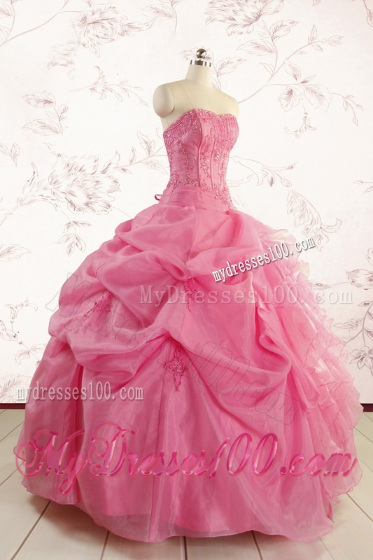 Perfect Rose Pink Quinceanera Gowns with Pick Ups for 2016