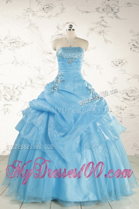 Pretty Aqua Blue Quinceanera Dresses with Appliques for 2016
