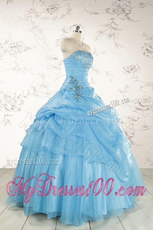 Pretty Aqua Blue Quinceanera Dresses with Appliques for 2016