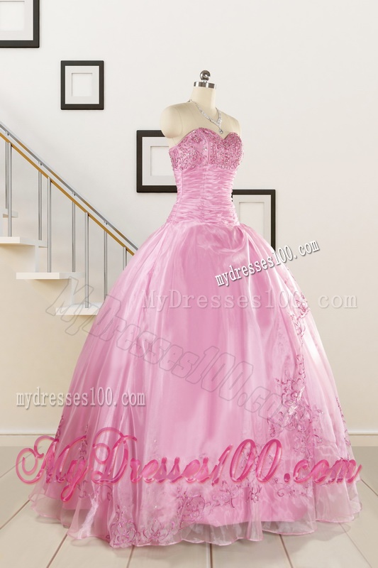 Pretty Baby Pink Quinceanera Dresses with Beading and Appliques for 2016