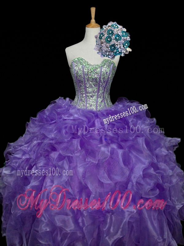 Pretty Sweetheart Purple Quinceanera Dresses with Sequins and Ruffles for 2016