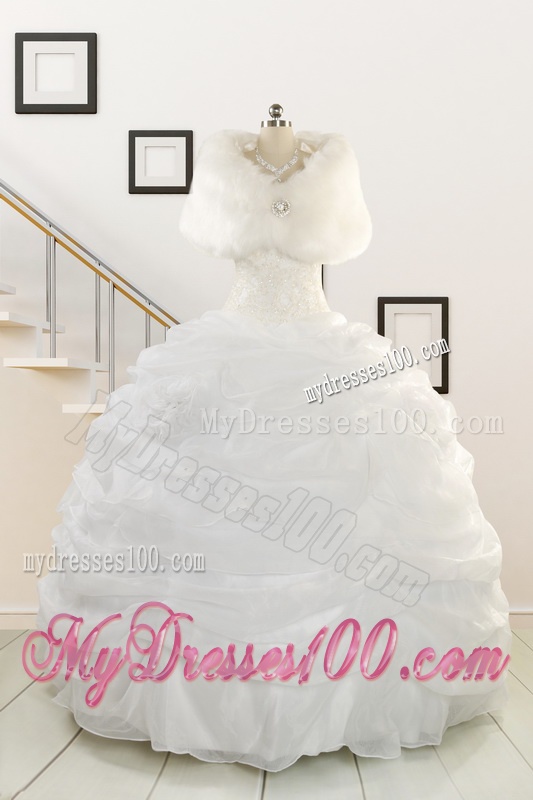 Pretty White Strapless 2016 Quinceanera Dresses with Beading