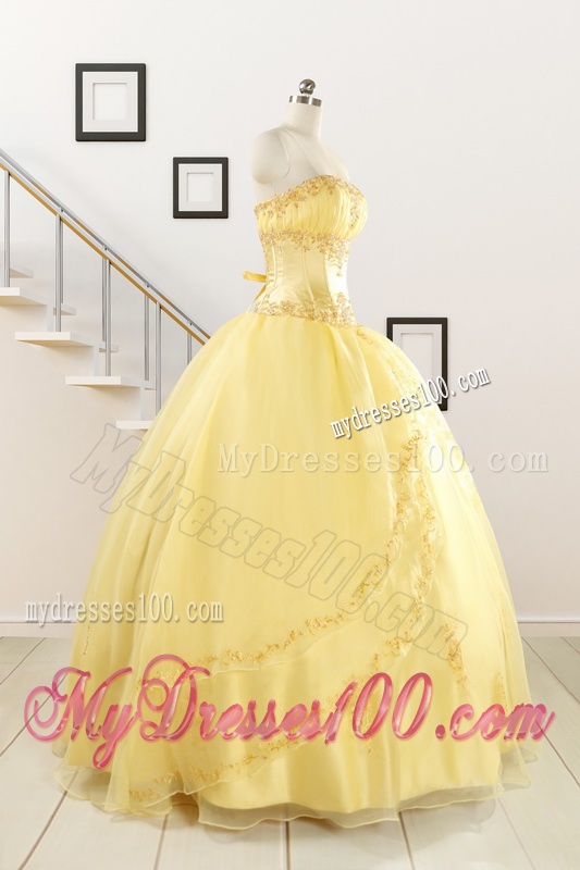 Pretty Yellow Quinceanera Dresses with Appliques and Beading For 2016