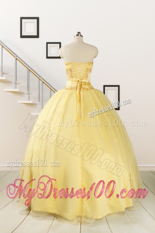 Pretty Yellow Quinceanera Dresses with Appliques and Beading For 2016