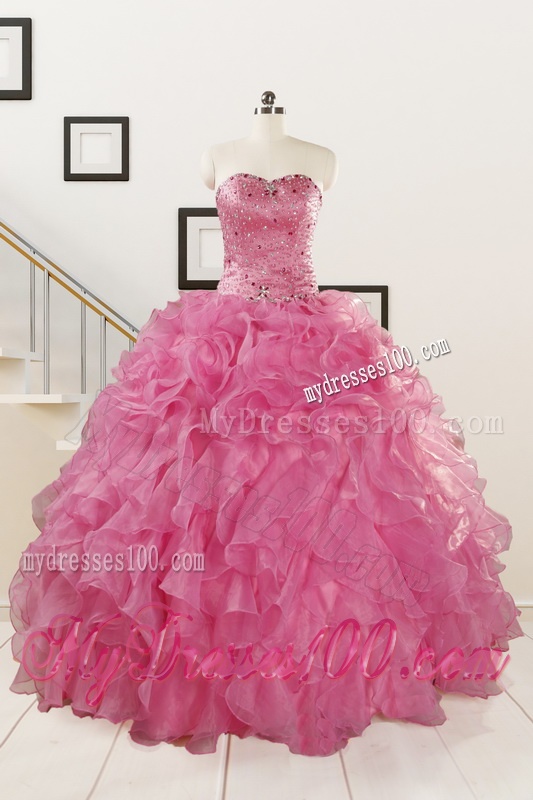 Puffy Sweetheart Pink Quinceanera Dresses with Beading