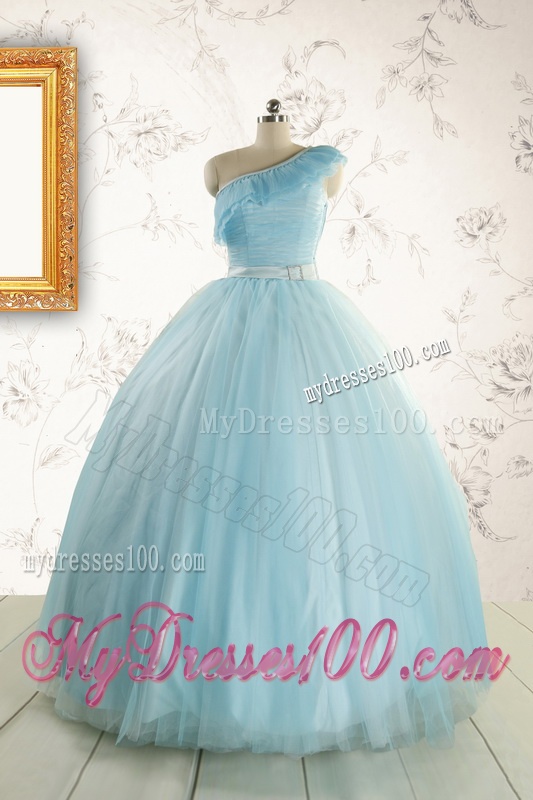 Romantic One Shoulder Light Blue Quinceanera Dress for 2016