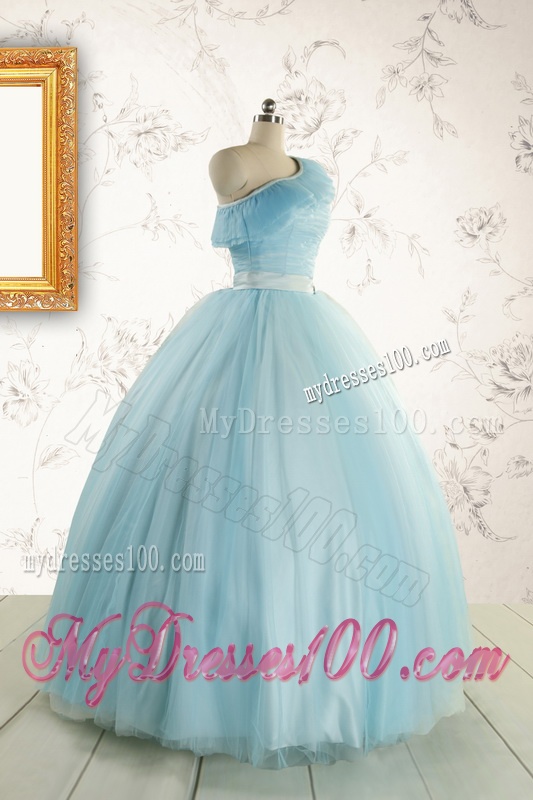 Romantic One Shoulder Light Blue Quinceanera Dress for 2016