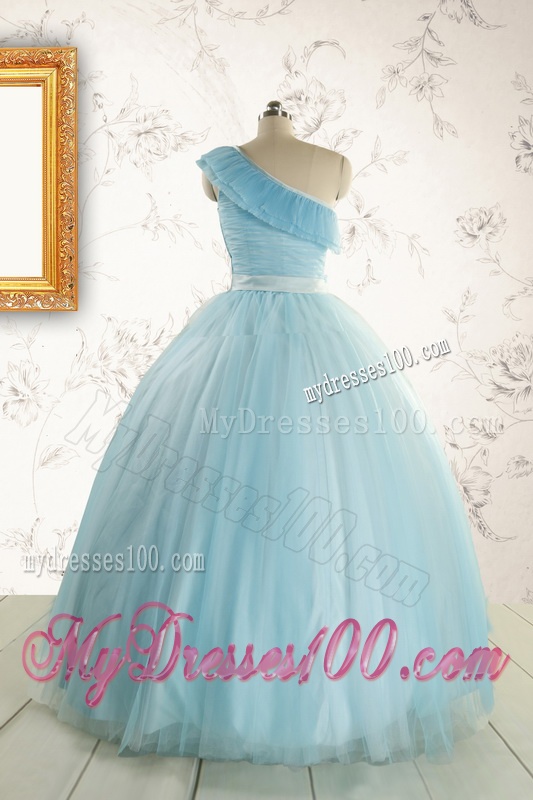 Romantic One Shoulder Light Blue Quinceanera Dress for 2016