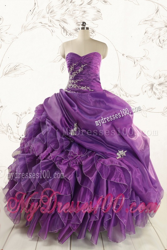 Romantic Purple Ball Gown 2016 Quinceanera Dress with Appliques and Ruffles