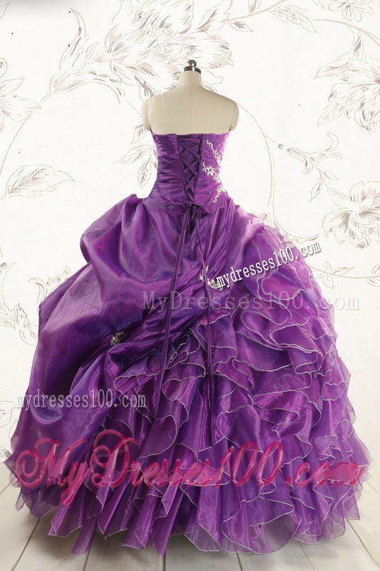 Romantic Purple Ball Gown 2016 Quinceanera Dress with Appliques and Ruffles