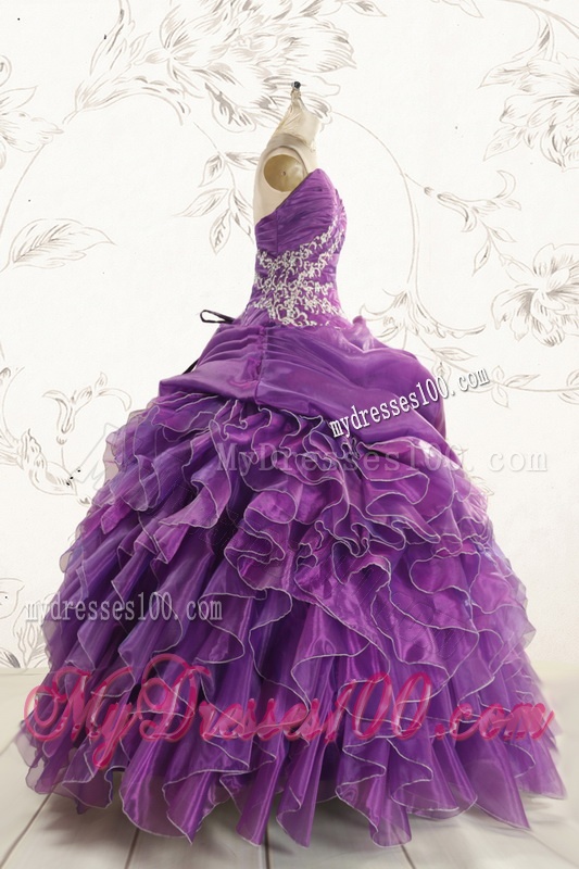 Romantic Purple Ball Gown 2016 Quinceanera Dress with Appliques and Ruffles