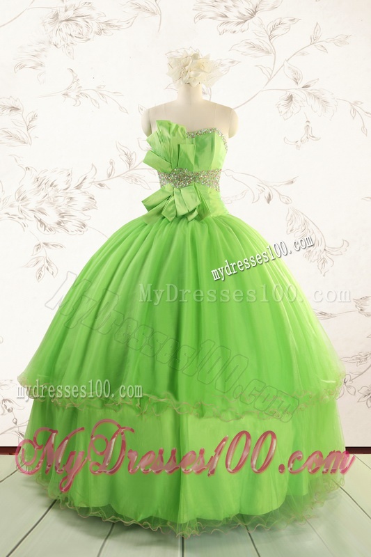 Spring Green Quinceanera Dresses with Beading and Bowknot for 2016 Spring