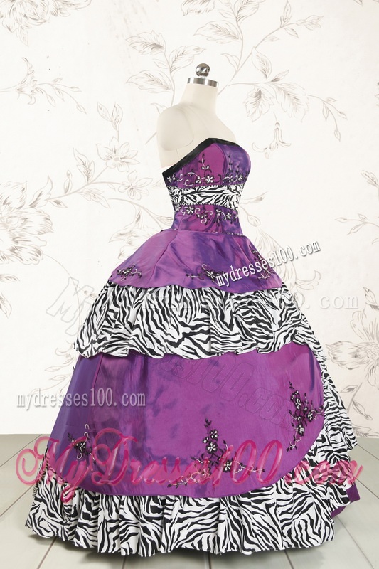 Unique Purple Quinceanera Dresses with Embroidery and Zebra