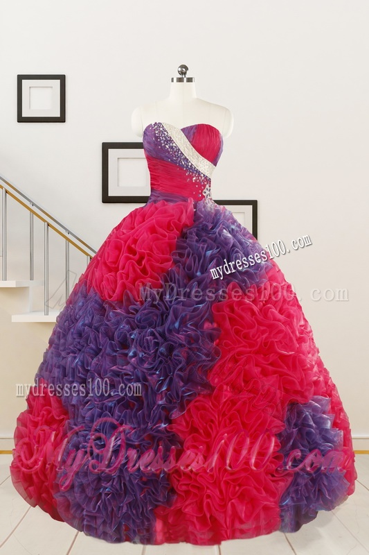 Wonderful Beading and Ruffles Multi-color Quinceanera Dresses