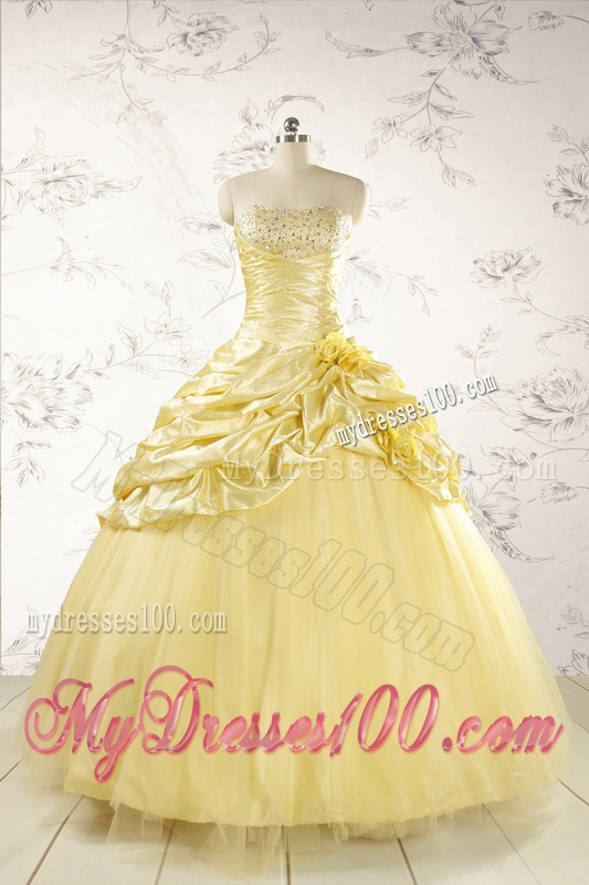 Yellow Sweetheart Ball Gown Quinceanera Dress for 2016