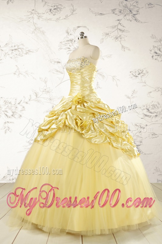Yellow Sweetheart Ball Gown Quinceanera Dress for 2016