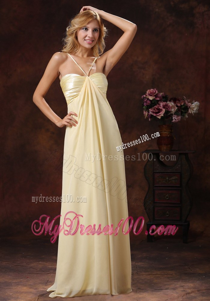 Light Yellow Straps Ruched Bodice Dama Dresses For Quinceanera