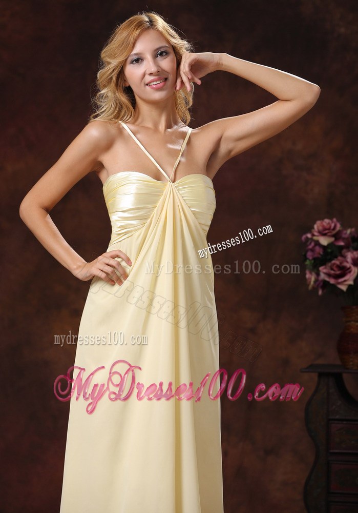 Light Yellow Straps Ruched Bodice Dama Dresses For Quinceanera