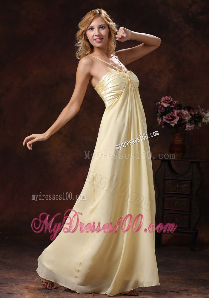 Light Yellow Straps Ruched Bodice Dama Dresses For Quinceanera