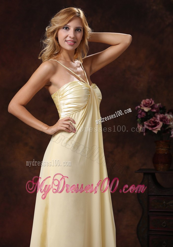 Light Yellow Straps Ruched Bodice Dama Dresses For Quinceanera