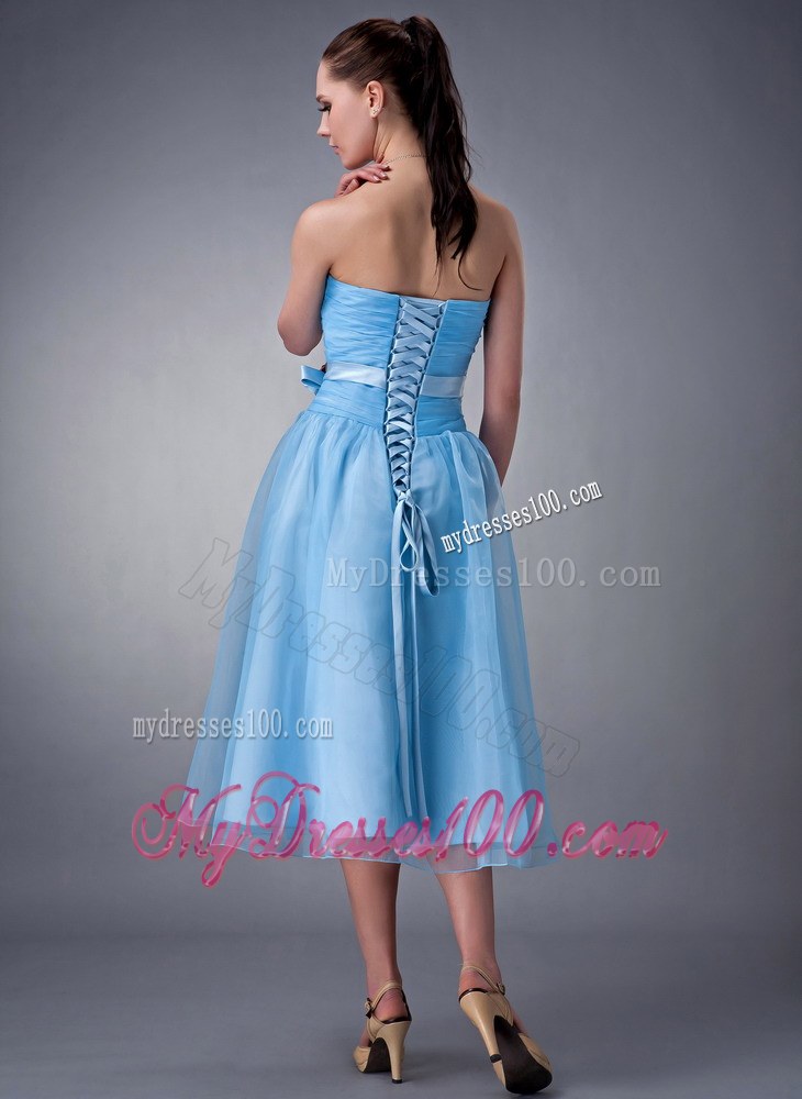 Baby Blue Dama Dresses For Quinceanera Strapless Hand Made Flower