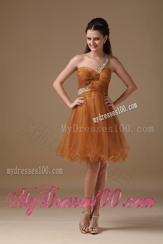 Brown One Shoulder Beading Dama Dresses For Quinceanera