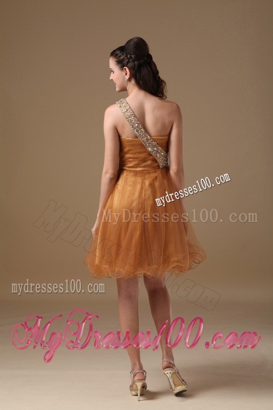 Brown One Shoulder Beading Dama Dresses For Quinceanera
