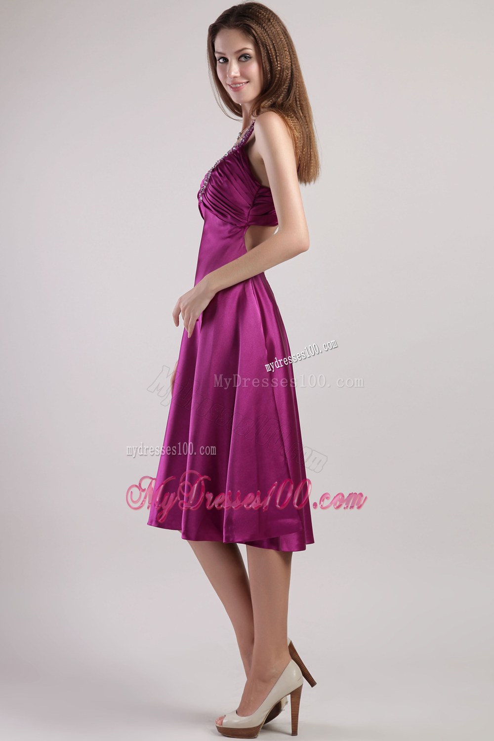 V-neck Elastic Woven Satin Beading Dama Dresses For Quinceanera