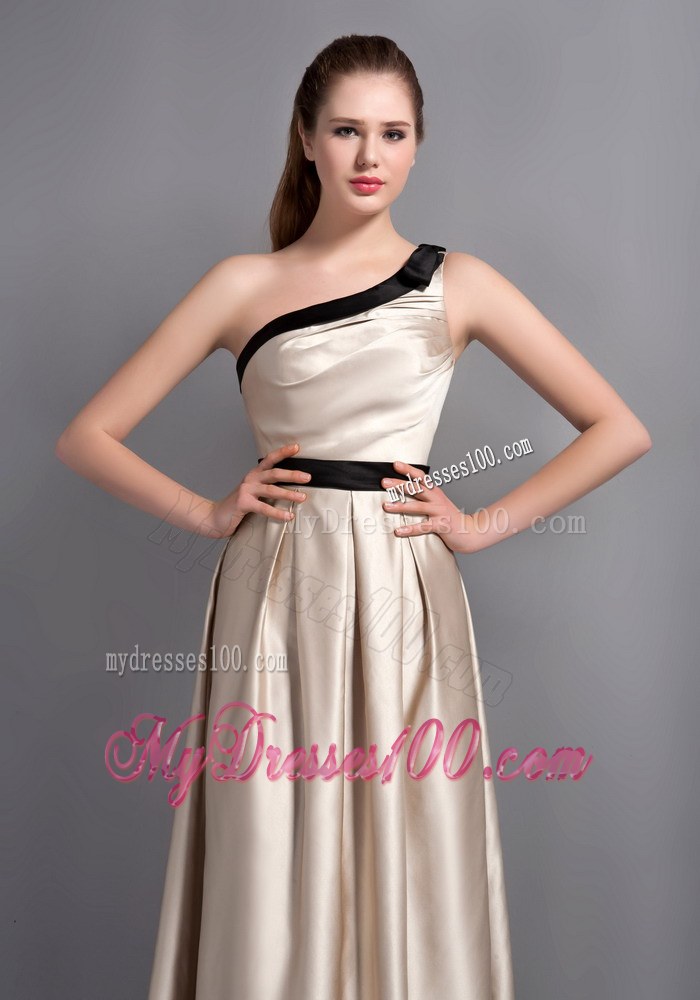Champagne One Shoulder Dama Dresses For Quinceanera Black Belt