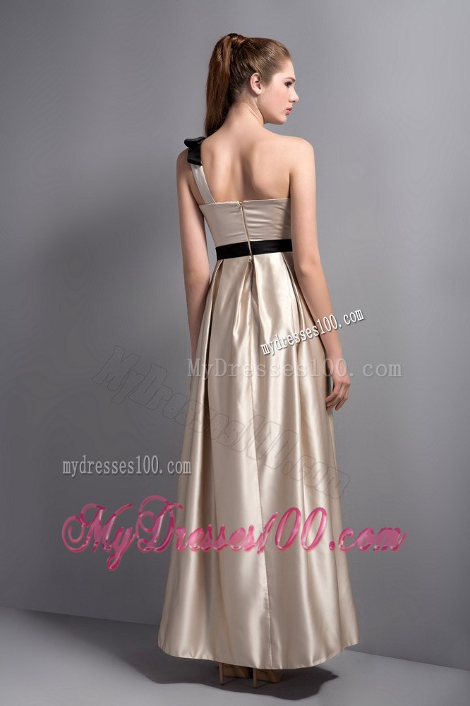 Champagne One Shoulder Dama Dresses For Quinceanera Black Belt