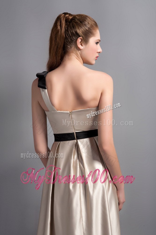 Champagne One Shoulder Dama Dresses For Quinceanera Black Belt