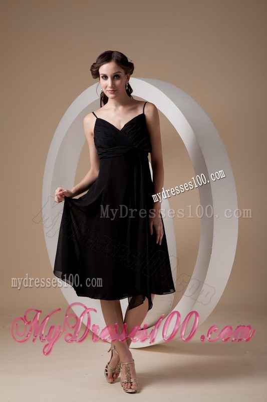 Black Dama Dresses For Quinceanera Spaghetti Straps Ruch and Bow