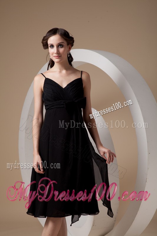 Black Dama Dresses For Quinceanera Spaghetti Straps Ruch and Bow