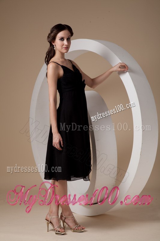 Black Dama Dresses For Quinceanera Spaghetti Straps Ruch and Bow